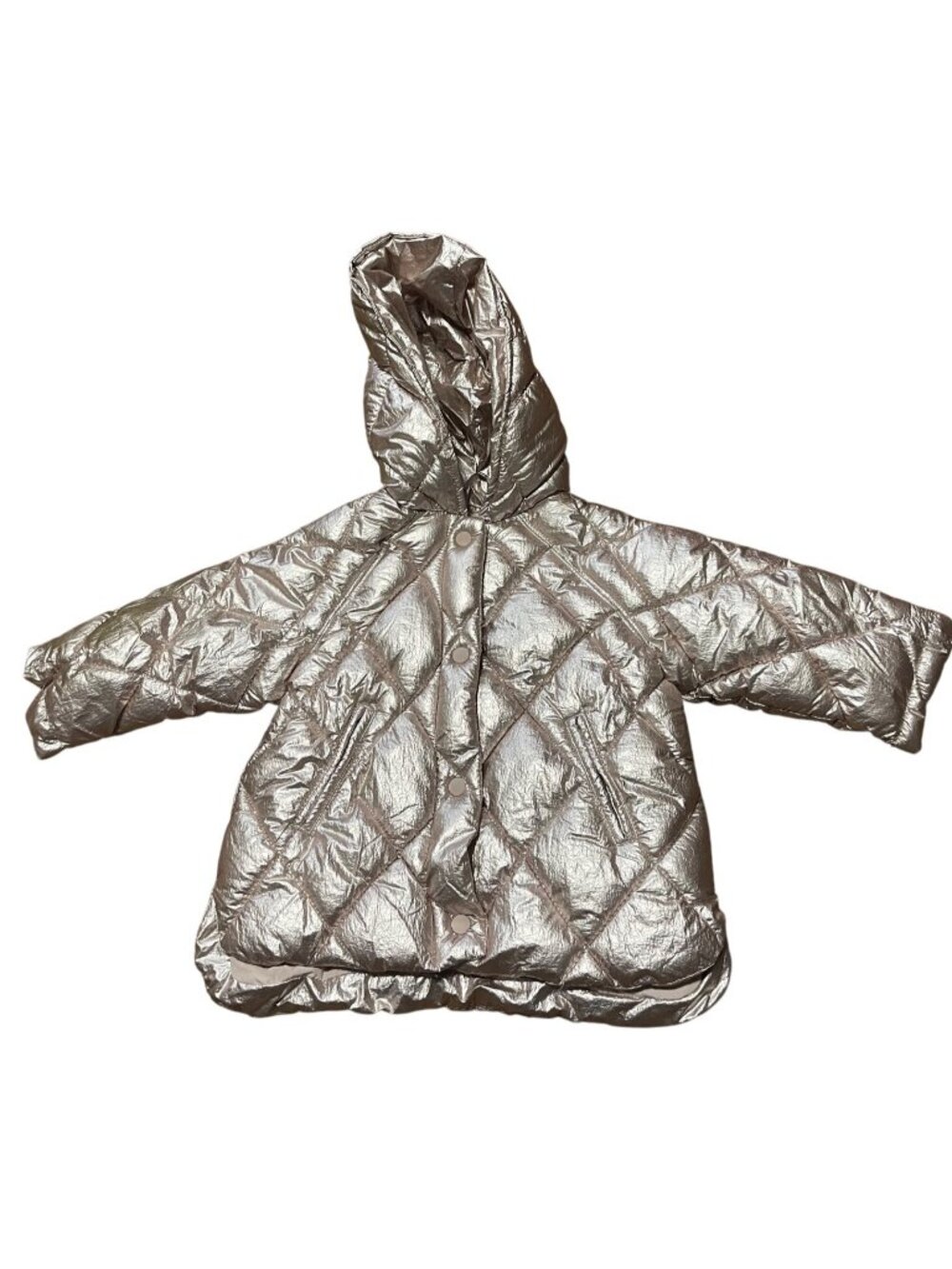 Zara Baby Metallic Quilted Hooded Jacket Girls 9-12 Months Soft Pink Lightweight